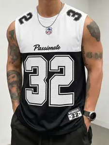 Men's Dual-Color Vintage Digital Mesh Quick-Dry Basketball Tank Top, Breathable Lightweight Sleeveless Shirt for Sports and Casual Wear