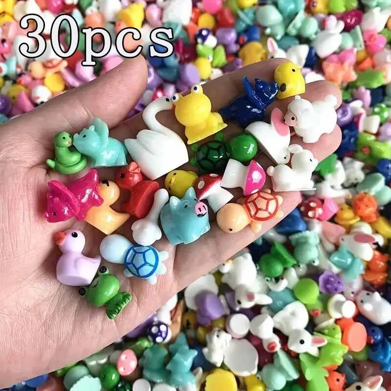 30pcs Random Small Resin Animal And Mushroom Decorative Statues, Outdoor Garden Accessory, Colorful Decoration, Suitable For Fairy Gardens, Doll Houses, Aquariums, Indoor And Outdoor Decoration, No Batteries Required, Christmas Gifts