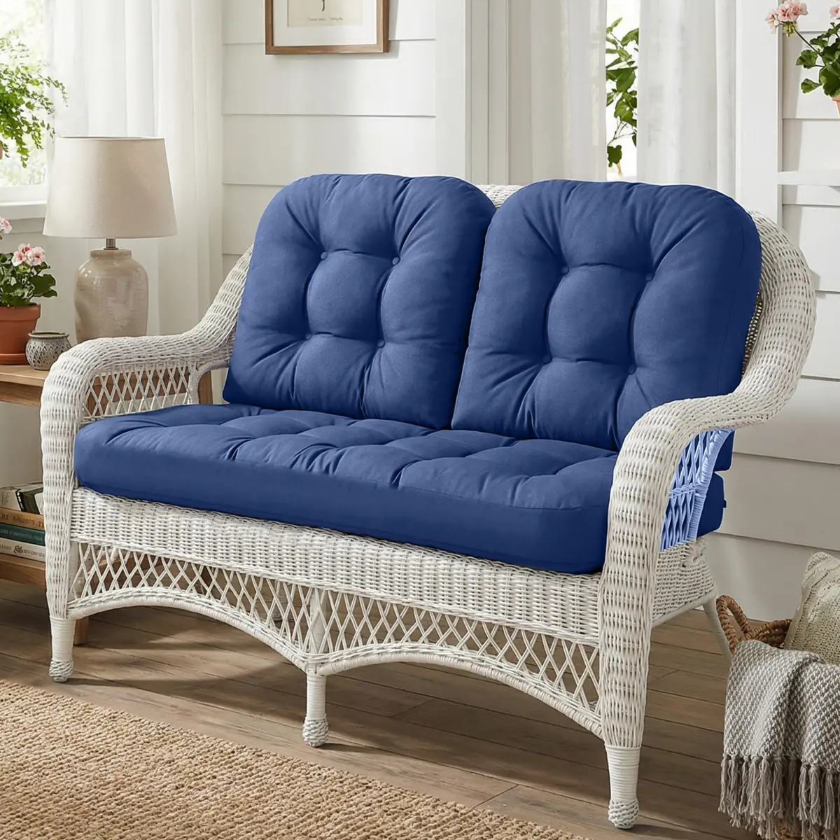 Set of 3 Wicker Chair Cushions, 4-Inch Extra Thick Tufted Outdoor Patio Cushions, Anti-Slip Waterproof Furniture Pads