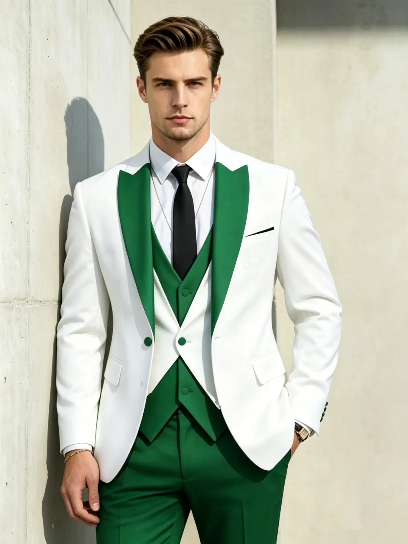 Men's Spring Business Suit Set, 3-Piece Slim Fit Casual Jacket and Pants, Long Sleeve, Solid Color Formal Wear, Perfect Valentine's Day Gift