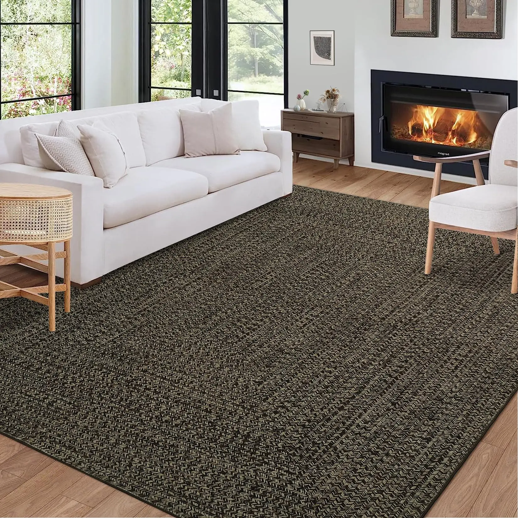 Garvee 8x10 Washable Large Rug - Modern Braided Area Rug for Living Room, Bedroom, Nursery, and Classroom - Geometric Low Pile Soft Thin Floor Carpet - Non-Slip Vintage Dark Brown Rug