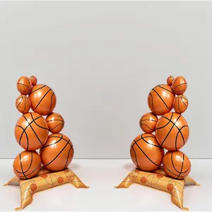Big Basketball Foil Balloons Self Standing 3.5 ft with Field Base for Birthday Themed Decoration for Party Senior Nights Sports Supplies Decor Basketball Pile Balloon (2pcs)
