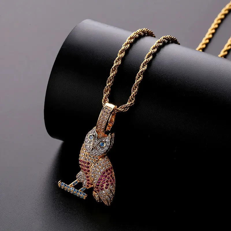 Owl Pendant, European and American INS Hot Style, Full Zircon Colorful Hip-Hop Necklace Accessory for Halloween fashion jewelry
