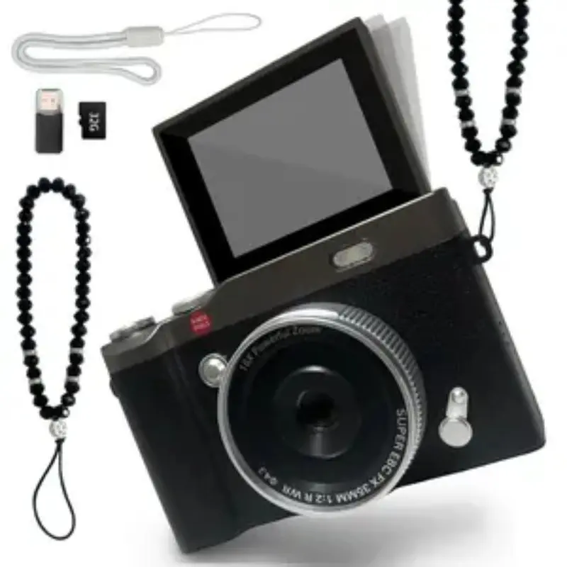 Portable HD Digital Retro Camera, Portable Vlogging Camera, 16x Digital Zoom, Vintage Vlog Video Recording, 2.4 Inch Flip Screen, Ccd Flash, High Resolution, Digital Cameras, Digicam
