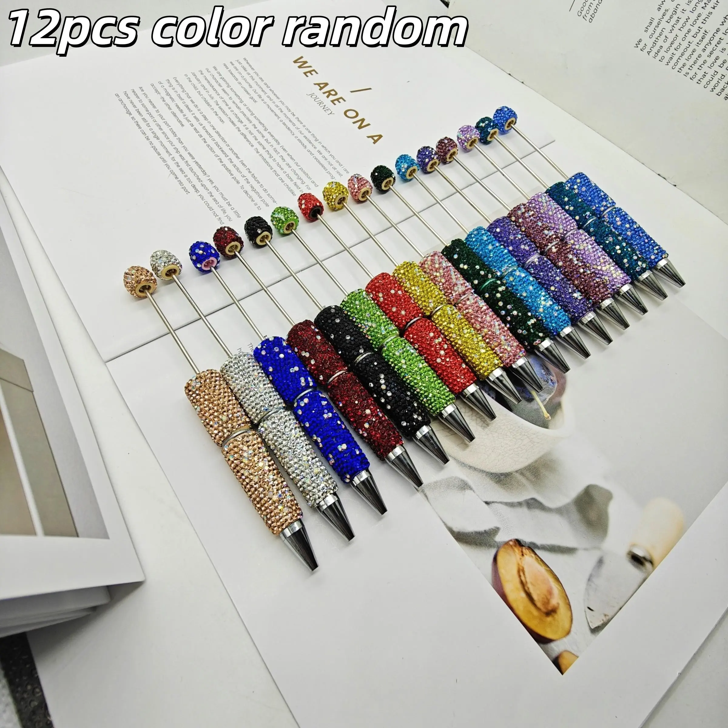 12pcs Random Color Creative Full Drill Ab Diamond DIY Beaded Pens, DIY Beading, Creative Design Atom Pen, Handmade Decoration Sparkle Writing Pen, Glitter ballpoint pen, Unique pens, Aesthetic pens, Gift Pen