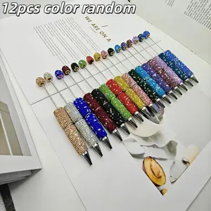 12pcs Random Color Creative Full Drill Ab Diamond DIY Beaded Pens, DIY Beading, Creative Design Atom Pen, Handmade Decoration Sparkle Writing Pen, Glitter ballpoint pen, Unique pens, Aesthetic pens, Gift Pen
