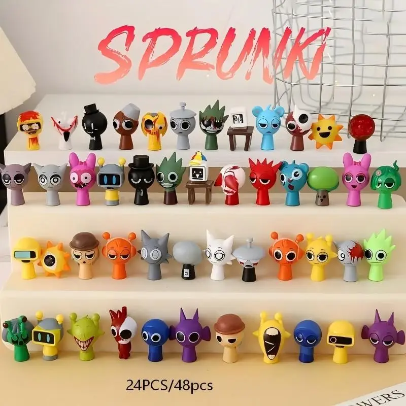 Sprunki Rhythm Box Set, 24/48 PVC Doll Collection, Music Theme Decorations, Decor Figurine, Perfect for Christmas, Birthday, Home Office Display