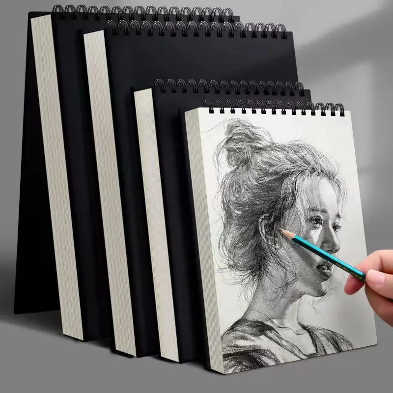 Black Drawing Paper Sketchbook & Kraft Spiral Pad, Heavy Duty Thick Paper for Acrylic Markers, Gel Pens & Pastels, Art Craft Supplies for Kids, Teens & Adults, A3-A6 Sizes