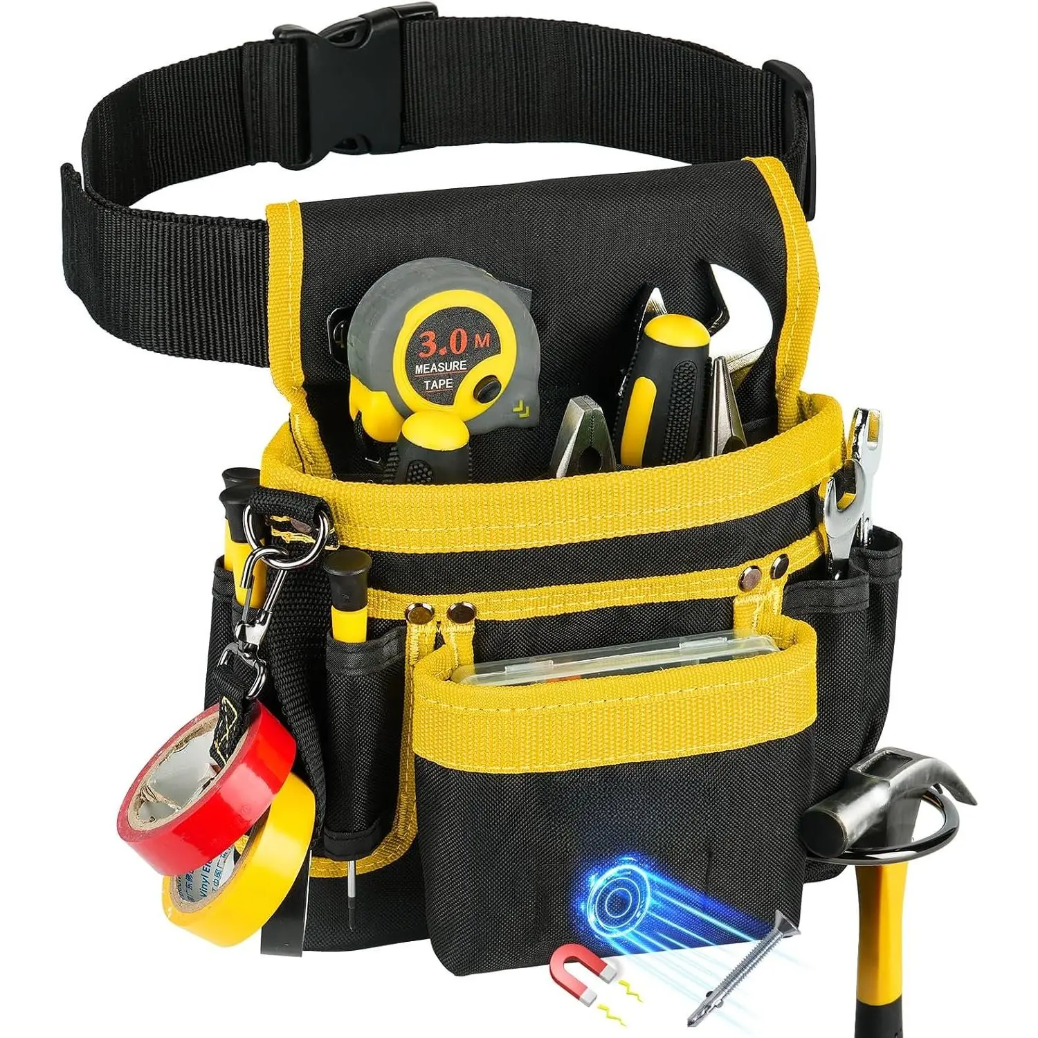 Tool Belt,14-Pockets Tool Belts for Men with  Tool Pouch | Detachable Adjustable Toolbelt,Heavy Duty Utility Belt for Electrician,Carpenter,Construction,Work Belt,Dad  for Men