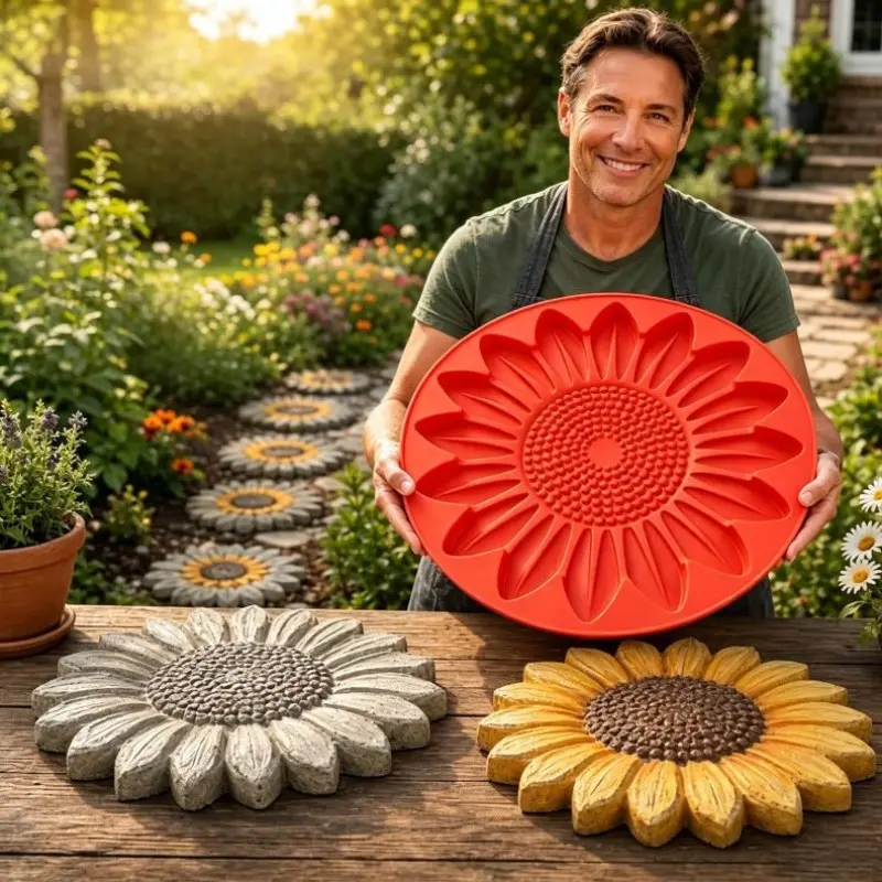 DIY garden decor,Reusable concrete mold,Silicone Stepping Stone Mould｜Outdoor Garden Ornament, DIY Concrete Craft, Re‑usable Mold to Make Unique Garden Pathway Art#GardenSteppingStoneMold #DIYGardenDecor#ReusableConcreteMold