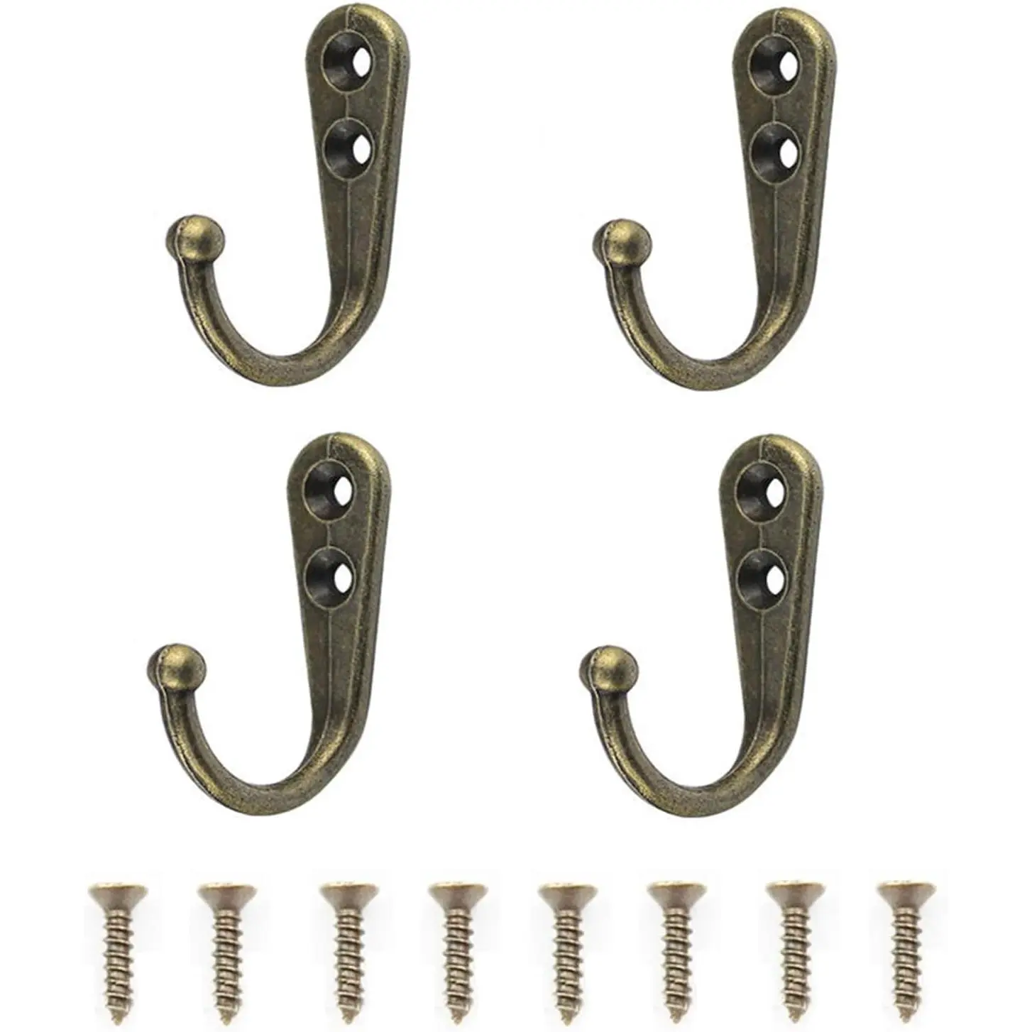 4 count Wall Mounted Hooks for Bedroom,Bathroom,Kitchen,and Cabinet Hangers (with 8 Screws)-Bronze