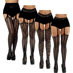 Fishnet Stockings Tights Suspender Pantyhose Lace Thigh High Stockings for Women