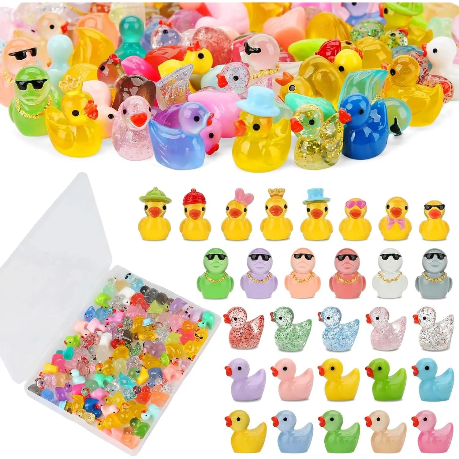 80 Pcs Mini Resin Ducks, Tiny Duck Animals Figures to Hide Plastic Glitter Little Ducks Glow in The Dark for Fairy Garden Dollhouse Miniature Landscape Fish Tank Aquarium Decor