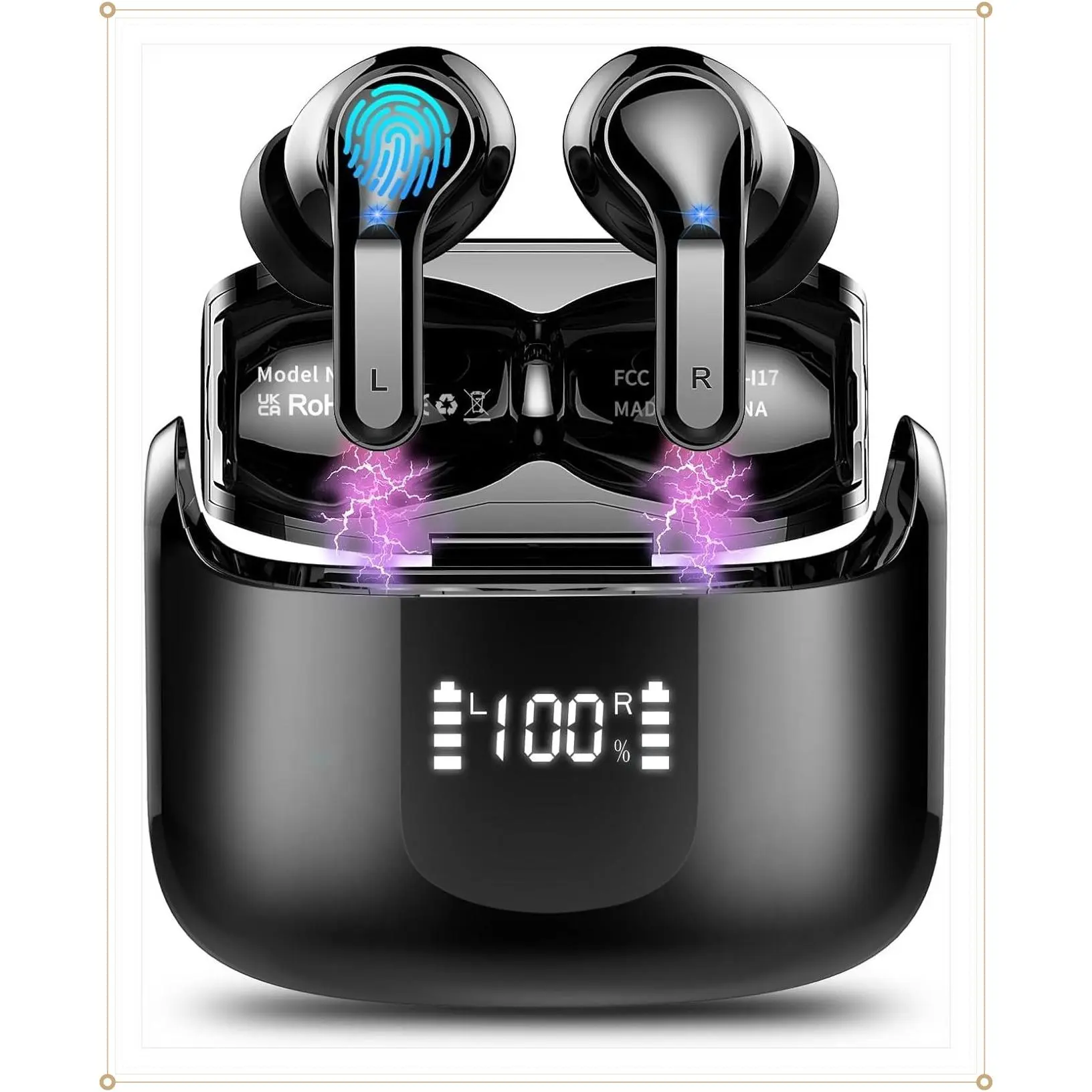 2026 New Wireless Earbuds Bluetooth 5.4 Headphones, 40H Stereo In-Ear Earphones with ENC Noise Cancelling, 4 HD Mics, USB-C LED Display, IP7 Waterproof Sport Headset for Android iOSGift