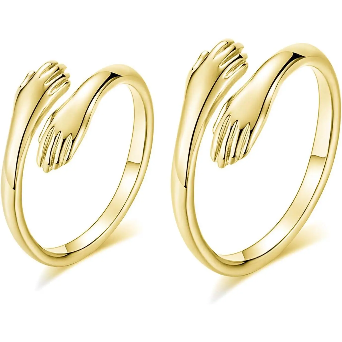 2 Pcs Romantic Hugging Hands Ring Set, Adjustable Open Circular Band for Couples, Unisex Friendship and Engagement Jewelry, Romantic Accessories