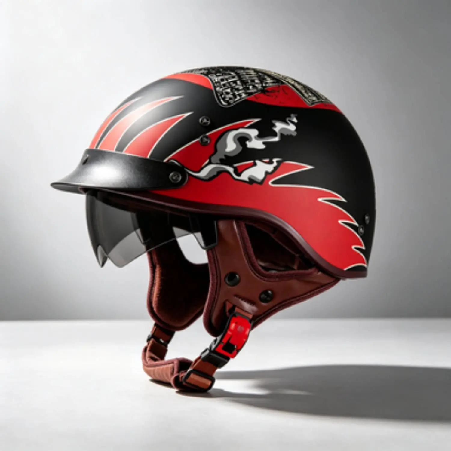American Retro Tail-Up Half Helmet, Unisex All-Season Motorcycle Helmet, Custom Print Cruiser Bike Lightweight Safety Helmet, Riding Helmet