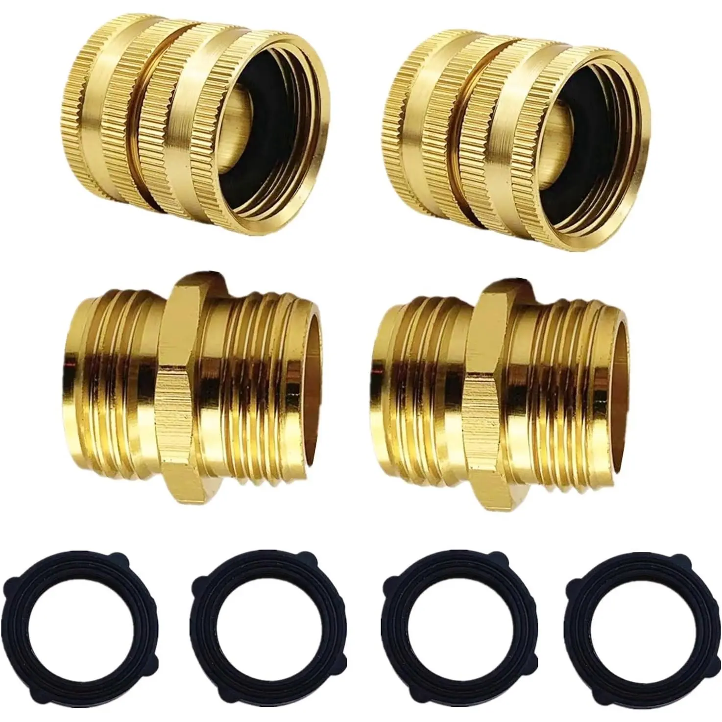 3/4 Inch Garden Hose Adapter Male to Male Female to Female Connector |  Alloy Hose Coupler Kit with 4 Rubber Washers, No-Leak Male to Female Water Hose Repair Fittings for Outdoor, RV