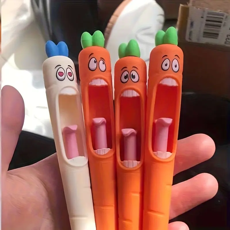 4pcs Cute Screaming Carrot Pen Set, Funny Gel Pens with 5 Refills, Novelty School Supplies, Office Desk Accessories, Back to School Gift