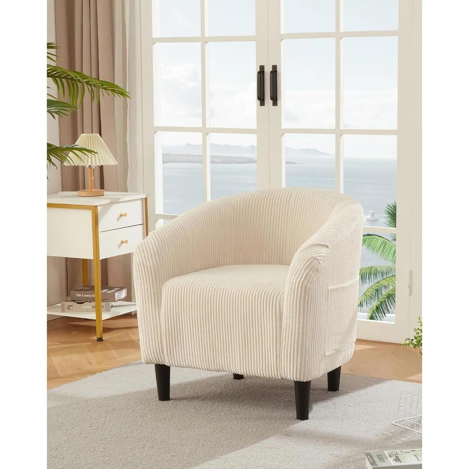 Garvee Velvet Barrel Accent Chair - U-Shaped Backrest, Curved Armrests, Cozy Padded Seat, Solid Legs - Modern Club Armchair for Living Room, Bedroom, Reception or Waiting Room, Easy Assembly