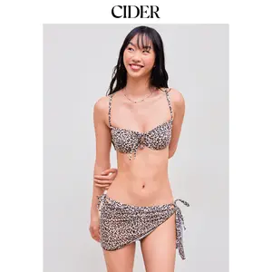 Cider [size 2-10] Square Neck Leopard Underwire Tie Side Bikini Swimsuit With Sarong