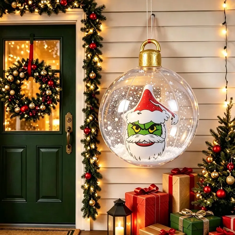 27-Inch Large Christmas Ball Outdoor Garden Party Decor, Giant Inflatable Snowflake Ornament, Luxurious Vintage Hanging Decoration