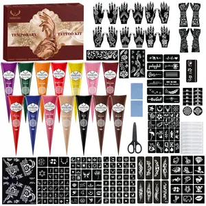 24 Colors Henna Tattoo Paste Kit, Plant-based Temporary Long-lasting Waterproof Body Art Paint