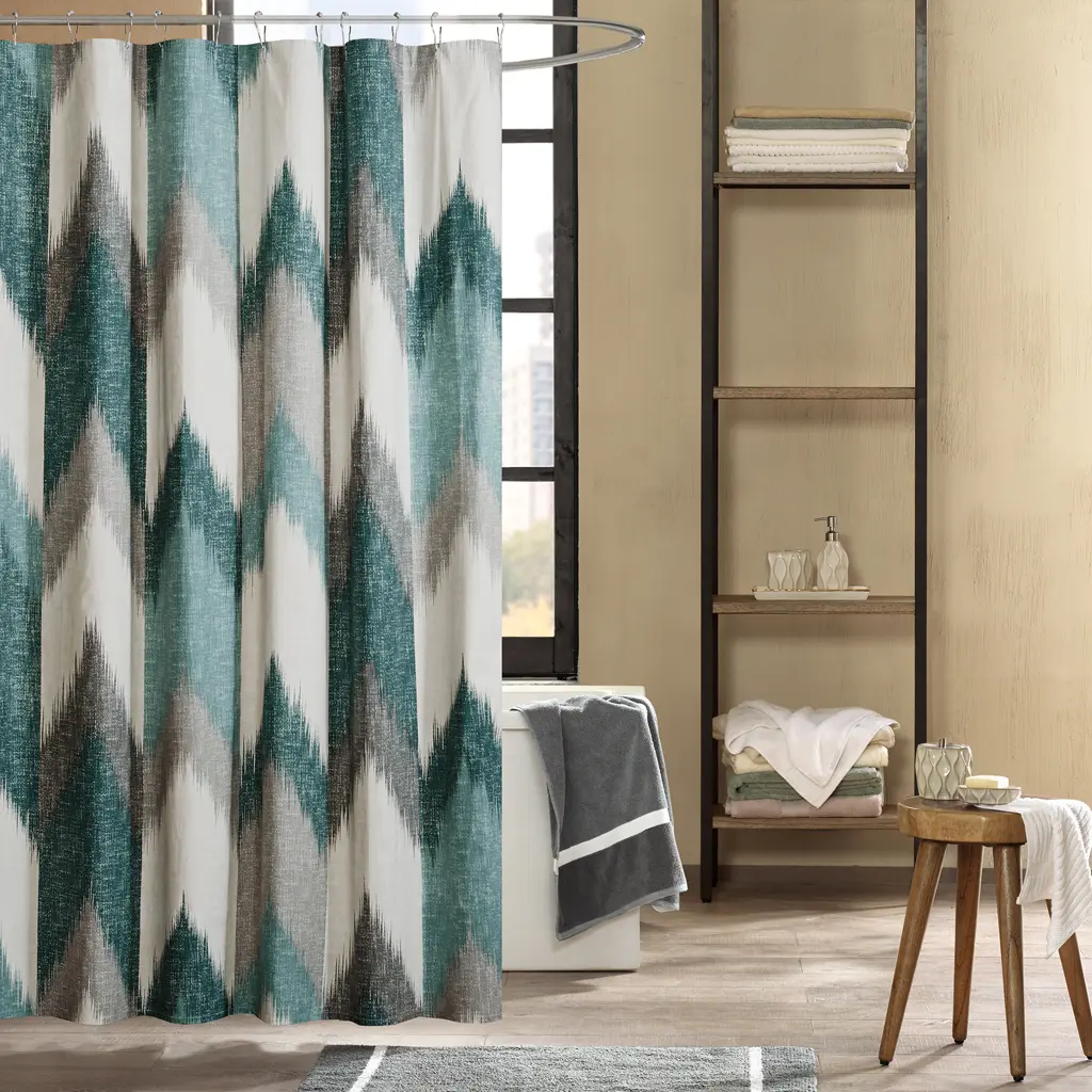 Nokaa Cotton Printed Shower Curtain 72x72 Inch, Abstract Modern Design, Lightweight Fabric, OEKO-TEX Certified, Machine Washable, 12 Button Holes, Aqua Color, Bathroom Decor