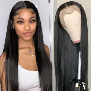 Women's Synthetic Lace Front Wig - Black Long Straight Hair, Smooth Heat-Resistant Fibers, Simple Elegant Style for Daily & Formal Occasions, Full Head Set