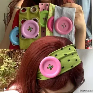 Viral Dopamine Dressing Button Decor Sports Headband For Women, Premium High-End Elastic Outer Wear Hair Hoop, Trendy Versatile Sweat Accessory For Gym Workout Daily Street OOTD Styling