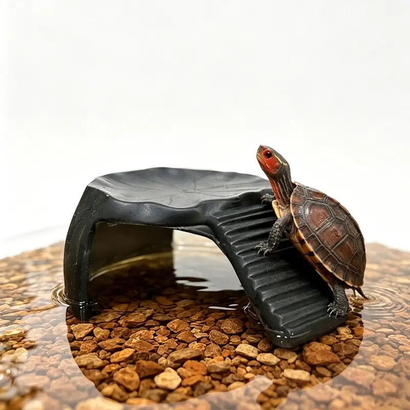 Specialized Reptile Hideout with Ladder, Resin Material, Deep Water Compatible Design Turtle Tank Resting Platform, Gecko Hideout, Lizard Hideout, Reptile Cave
