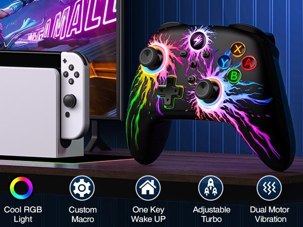 ESYWEN Wireless Switch Controller for Nintendo Switch Controller/Lite/OLED, LED Wired PC Game Joysticks-Wireless iOS/Android Remote, Nintendo Game Accessories Gamepads & Standard Controllers