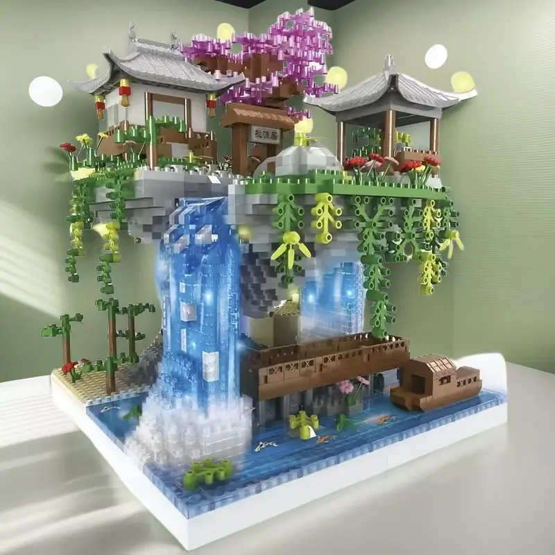 1688 Piece Peach Blossom Lake Building Blocks Model Building Set, Creative DIY Assembly Toy in Mixed Colors, Perfect Birthday Gift for Kids