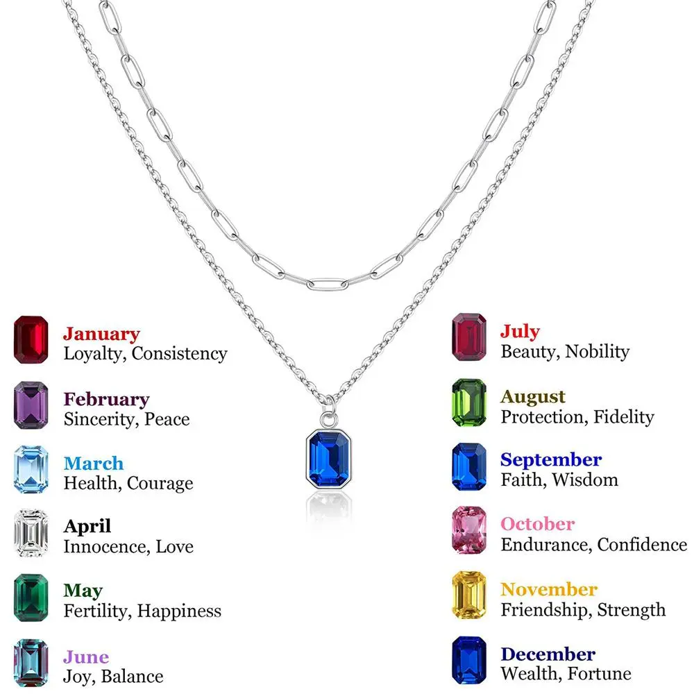 304L Stainless Steel Necklaces Set for Women Non Tarnish, 2PCS Trendy Blue Green Cubic Zirconia Emerald Pendant Birthstone Waterproof Silvery Necklaces Birthday Daily Vacations, Party Wear, Jewelry, Holiday Gift