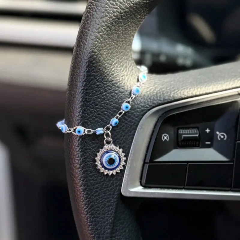 1pc Silver Devil's Eye Steering Wheel Decor, Personalized Steering Wheel Accessory, Aesthetic Car Accessory, Car Interior Decoration