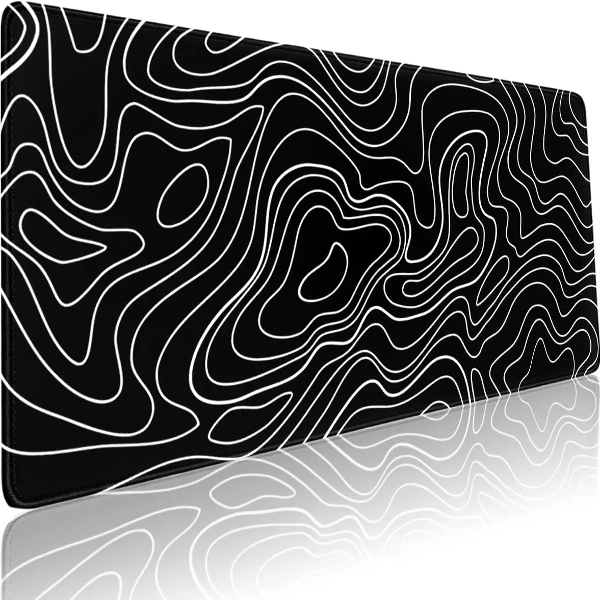Black White Topographic Line  Pad Gaming Mousepad Non-Slip Rubber Base Keyboard Pad Desk Mat for  Office, 31.5 x 11.8 in