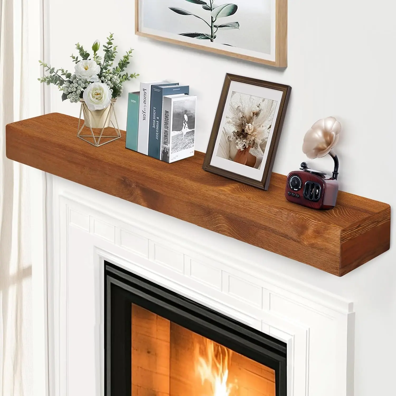 Fireplace Mantel 60inch -  Rustic  Mantel for Over Fireplace | Wall Mounted Floatin Mantle Shelves for Livin Room Decor(NormalWalnut, 60Lx5Hx8D)