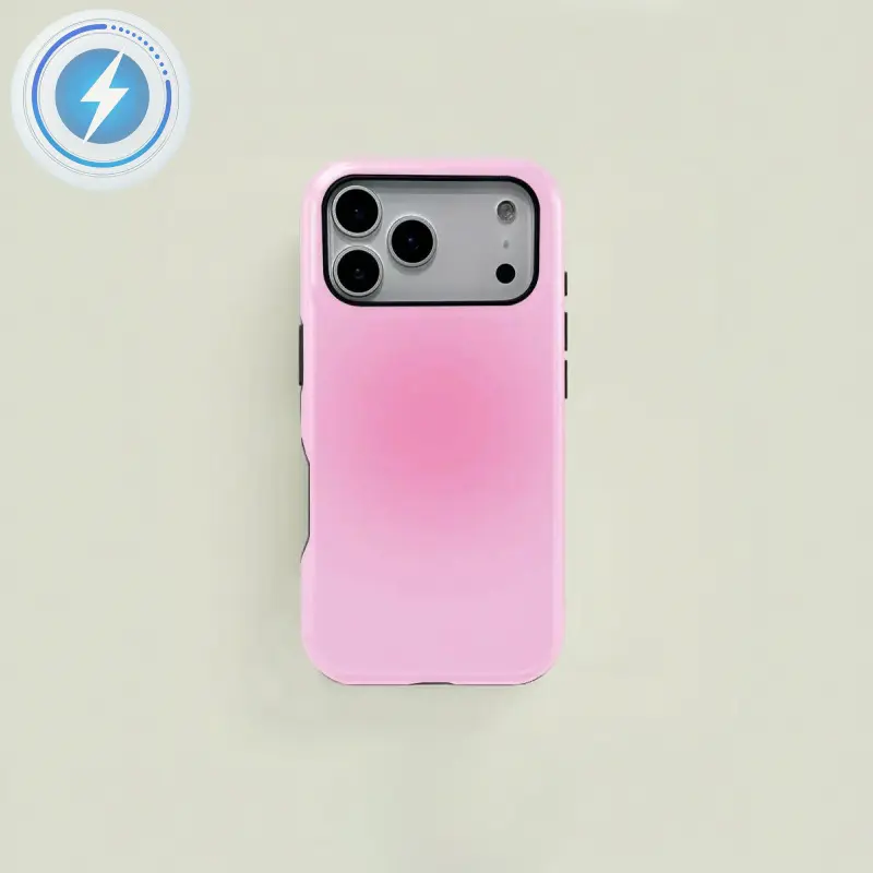 Magnetic Phone Case Gradient Pink Aura Phone Case, Rugged Shockproof 2in1 Protective Cover,phone Case Suitable for Iphone 11/12/13/14/15/16/17 Pro Promax Plus Air ,Holiday Gift Minimalist Stylish Case for iPhone 17 Pro Max
