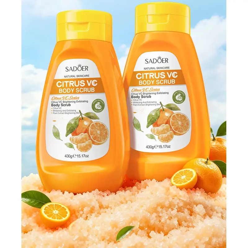 Citrus VC Brightening Exfoliating Body Scrub 430g*2 Bottles Orange Scent Gentle Deep Cleansing Moisturizing Body Shower Salt For Smooth Skin