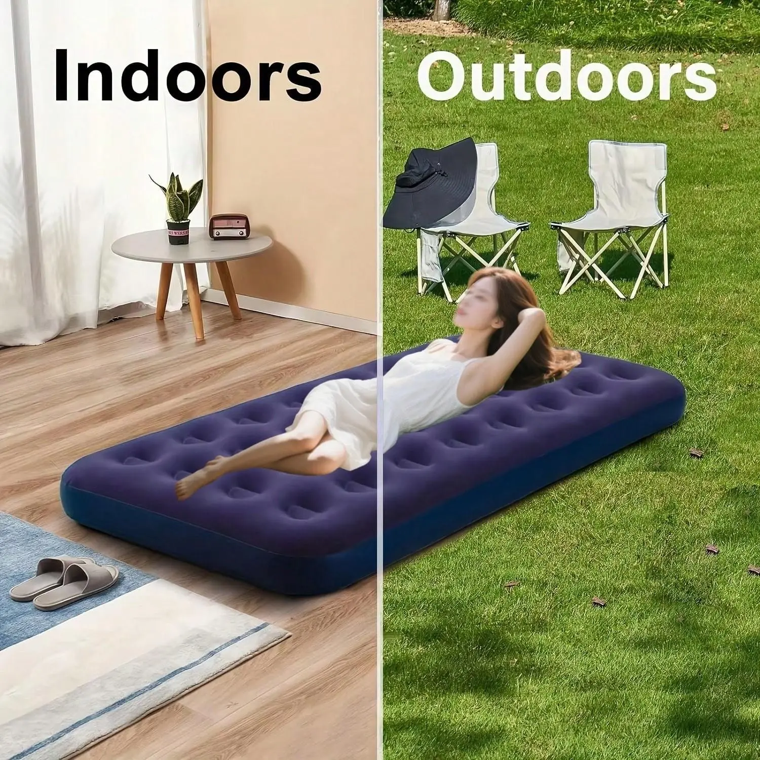 Outdoor Inflatable Mattress, Camping Air Bed, Plush PVC Thick Pad, Indoor Inflatable Mattress, Fishing Mattress, Lightweight Portable