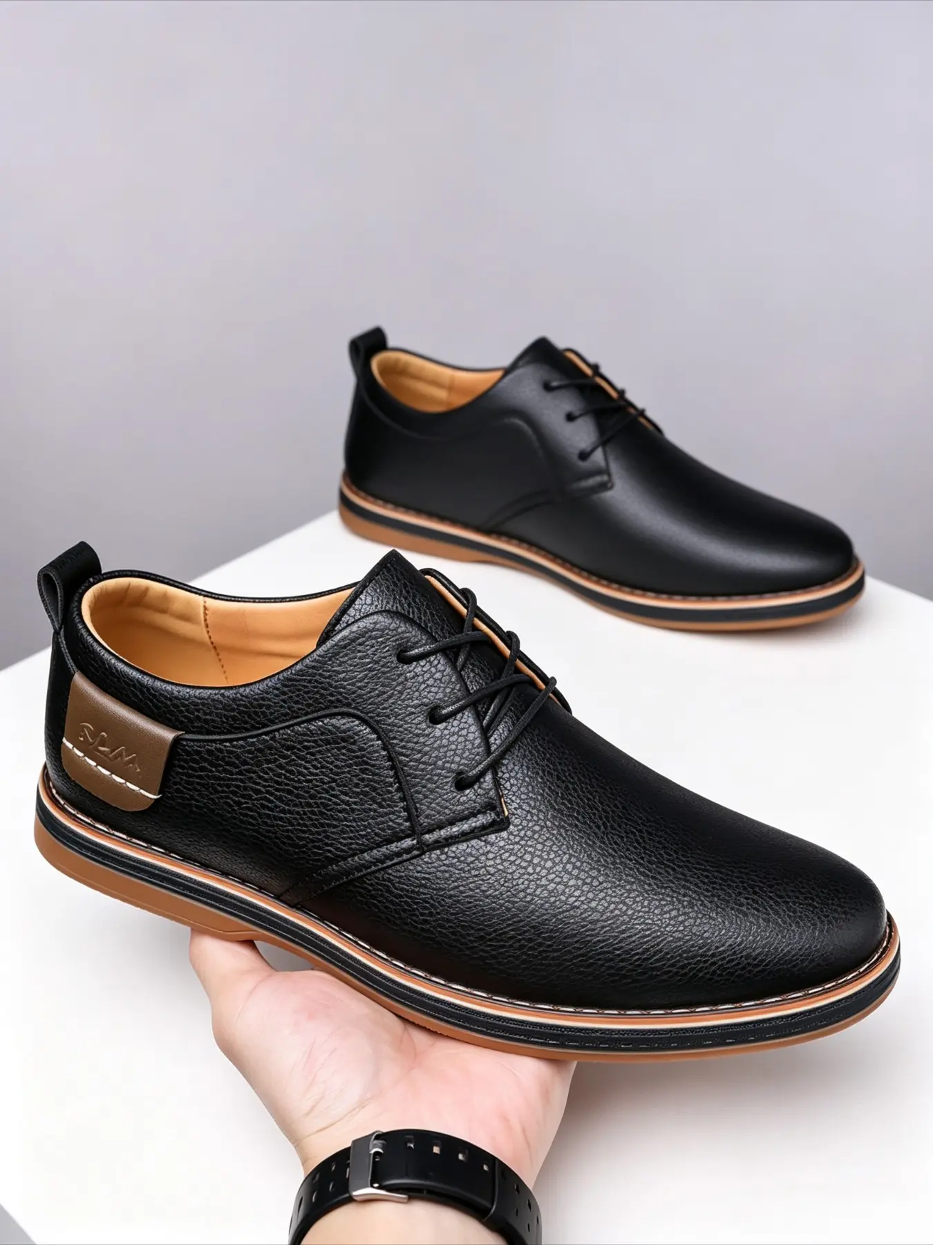 Men's Lace-Up Derby Shoes, Colorblock Edge Layered Low Heel Anti-Slip Workwear Casual Shoes, Breathable Comfort, Business Commute Style, Business Casual Footwear