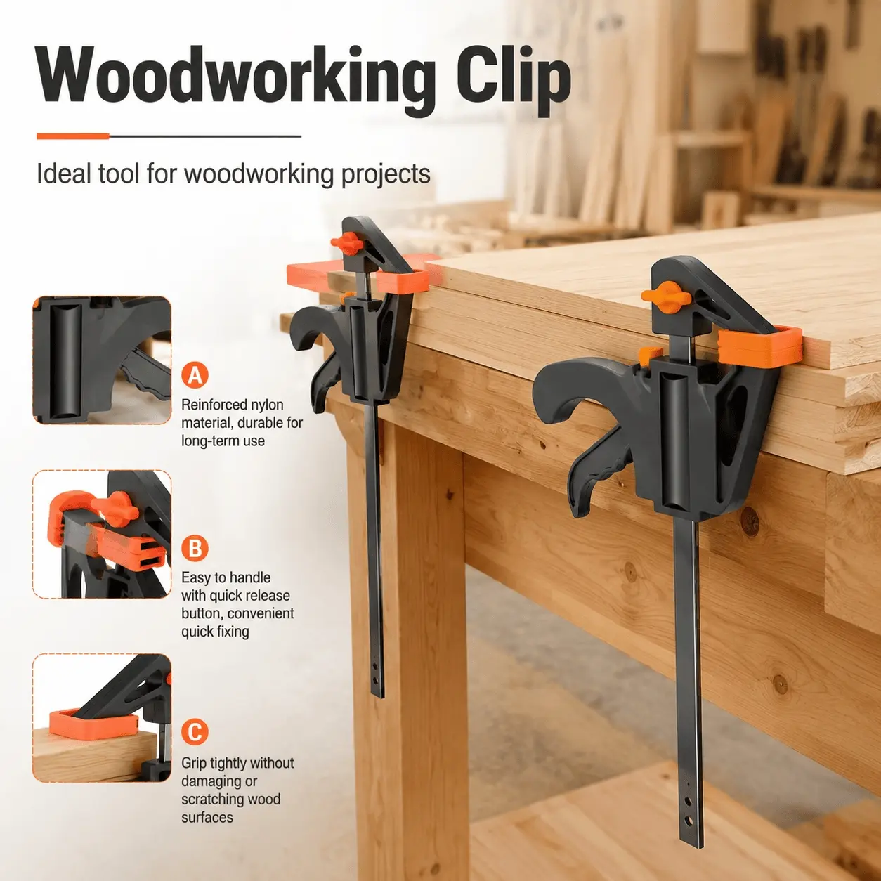 4" Adjustable Ratcheting Woodworking Clamp Set, Aluminum Reinforced Anti-Slip Quick-Release, Precision Locking Mechanism, DIY Joinery & Woodworking Clamps, Portable Hand Tool for Wood Crafting, Fast Secure Fixing, 2-Pack & 4-Pack Options
