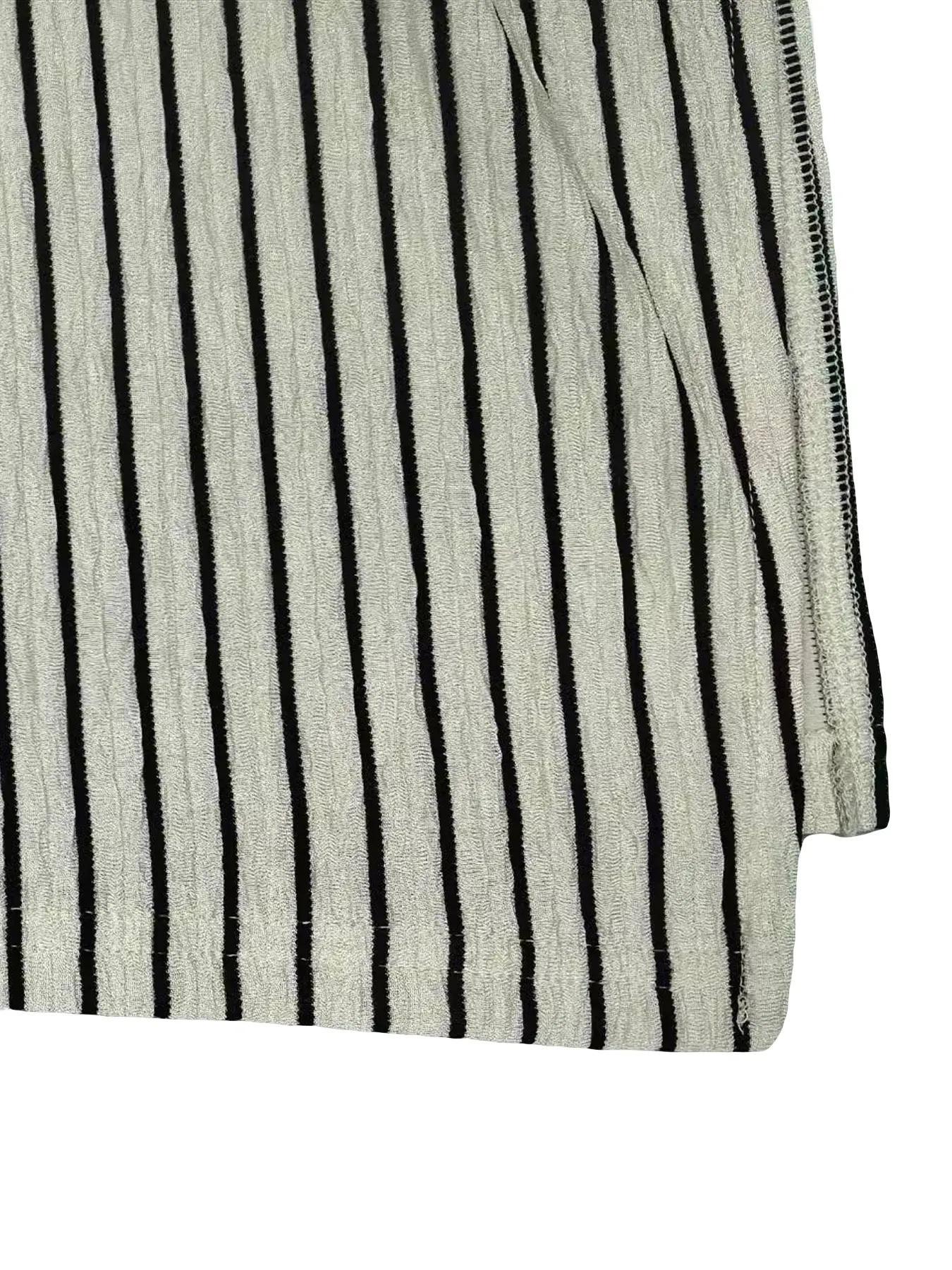 2-Piece Striped High Neck Split Hem Flared Pants Set, Casual for Women, Perfect for Spring and Fall, Comfortable Knit Fabric, Fashion Pants Set