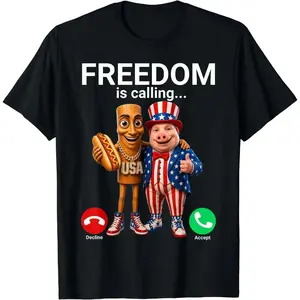 Tung Tung Tung Sahur John Pork Freedom is calling Fourth of July meme T-Shirt graphic tees top trending summerwins