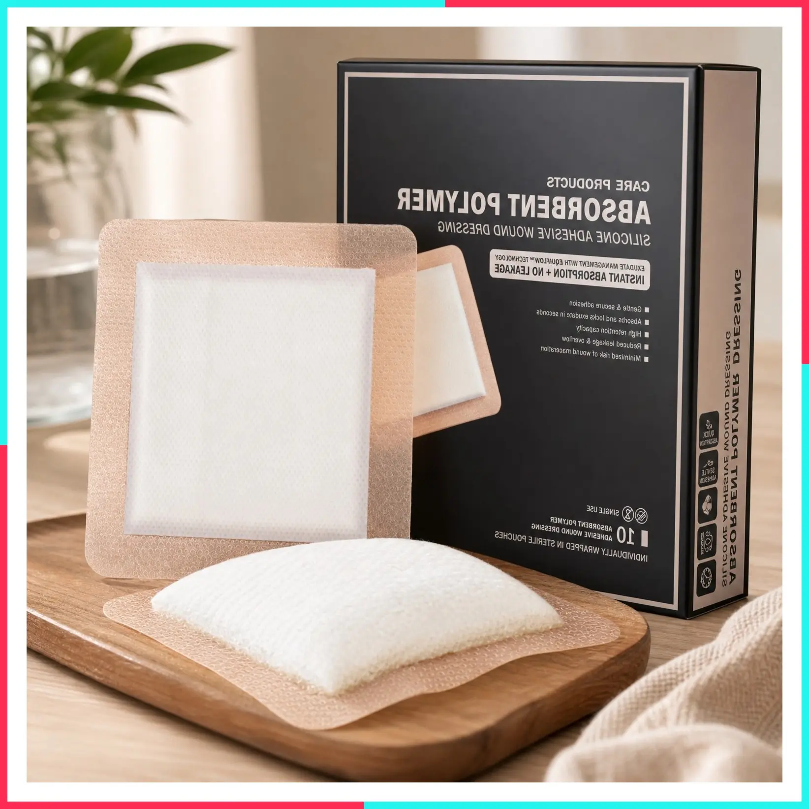 Silicone Super Absorbent Sterile Adhesive Wound Dressing Pad for High Absorbency & Reduced Skin Maceration | Fast Healing Advanced Wound Care for Heavily Exudating Wounds, 6" x 6"