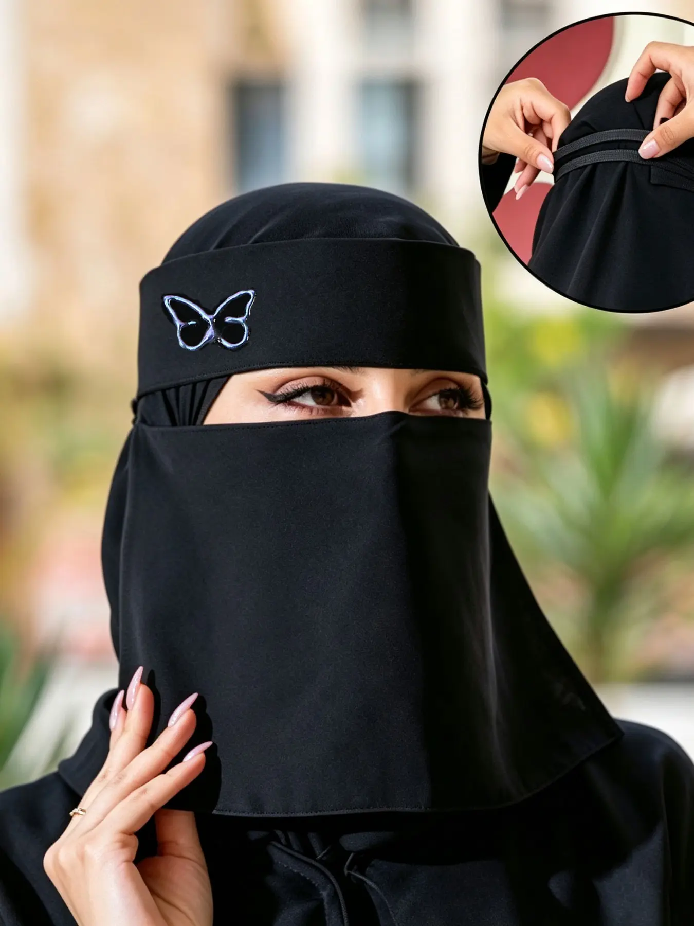 1pc Butterfly Print Elastic Veil, Lightweight Breathable Muslim Modesty Niqab Mask, Elegant Evening Accessory, Perfect for Daily Wear and Abaya