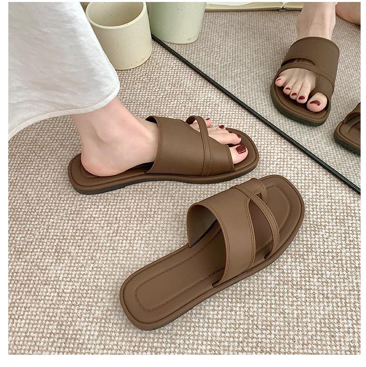 Toe Sandals for Women Summer Fashion Roman Style Simple Retro One-Strap Slippers Home Non-Slip Outdoor Versatile Sandals
