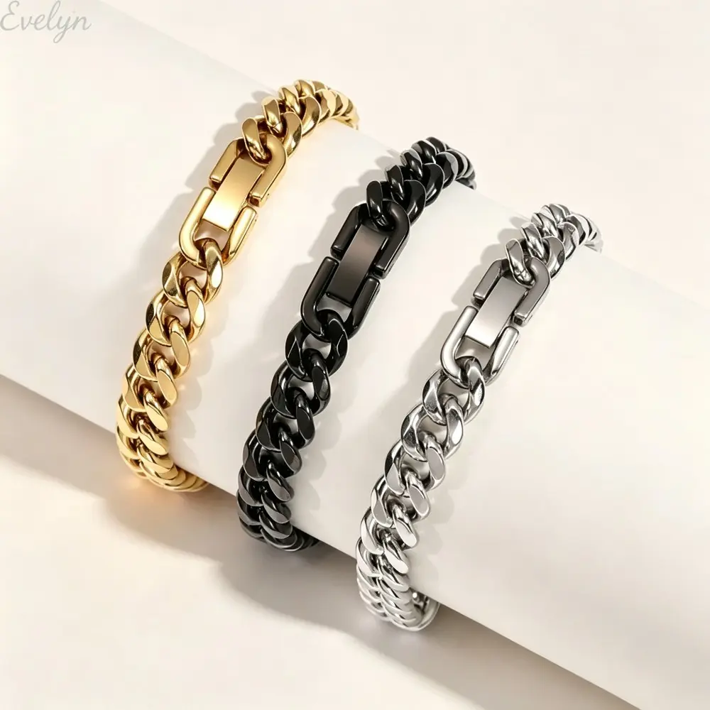 2026 New Non-Fading Titanium Steel Cuban Link Bracelet - Unisex Fit Costume Jewelry with Grinding Chain, Encryption Chain, Secure Buckle, Daily Wear Domineering Versatile Fashion Accessory