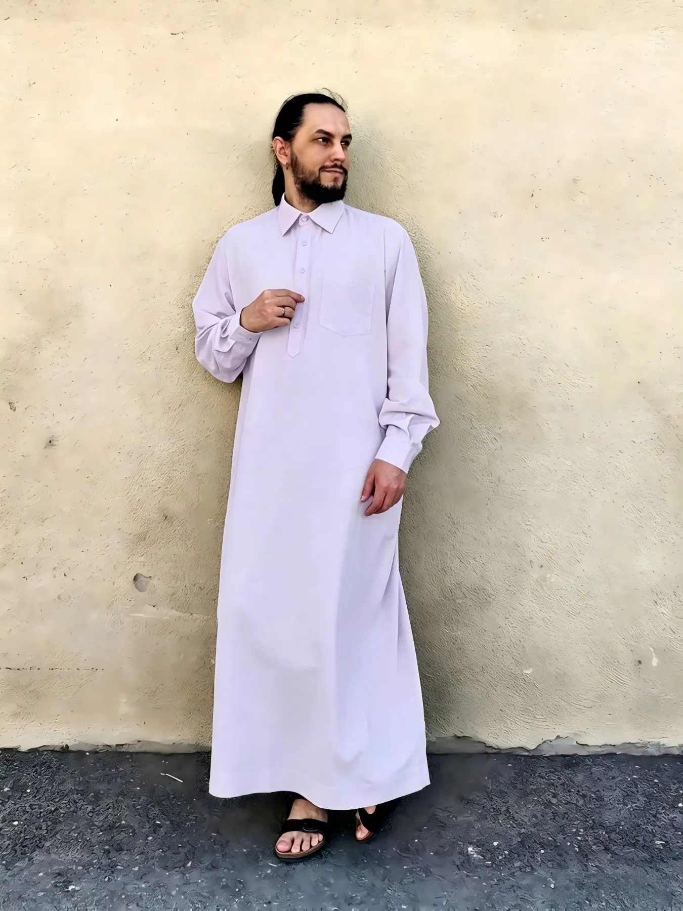 Men's Long Sleeve Arab Robe, Loose Fit Breathable Fabric, Middle East Dishdash, Muslim Daily Prayer, Eid Al-Fitr Long Dress