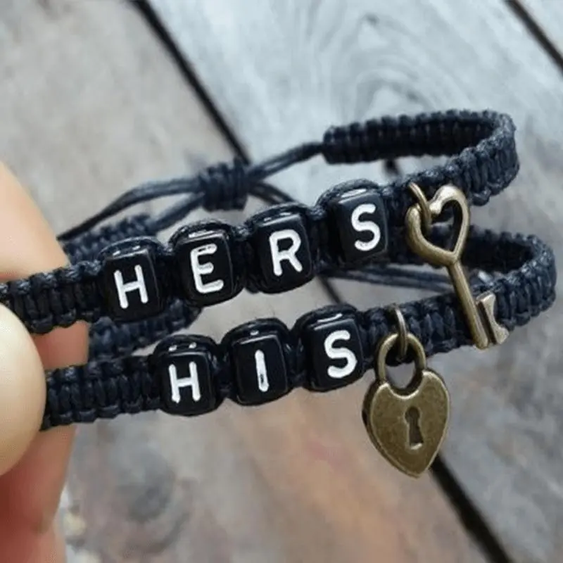 2pcs Polyester Key Lock Bracelet, Preppy Style Jewelry for Couples Lovers Gift