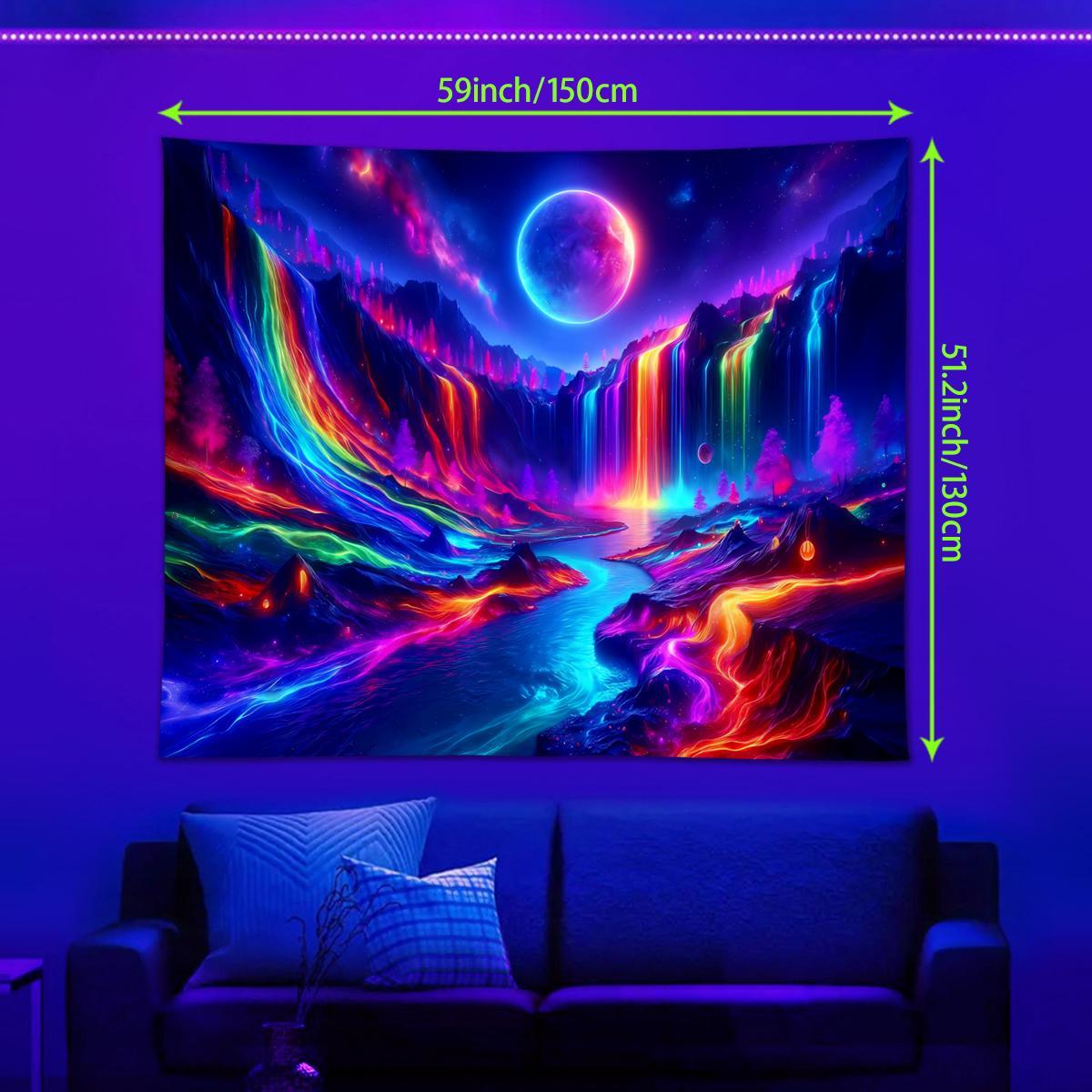 Colorful Waterfall Pattern Tapestry Tapestry, UV Reactive Tapestry, Natural Landscape Wall Hanging, Wall Decoration Art, Tapestry Wall Mural for Home Living Room Bedroom Office